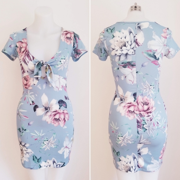 BLUEBLUSH Tie-Front Floral T-Shirt Dress XS - Picture 3 of 3